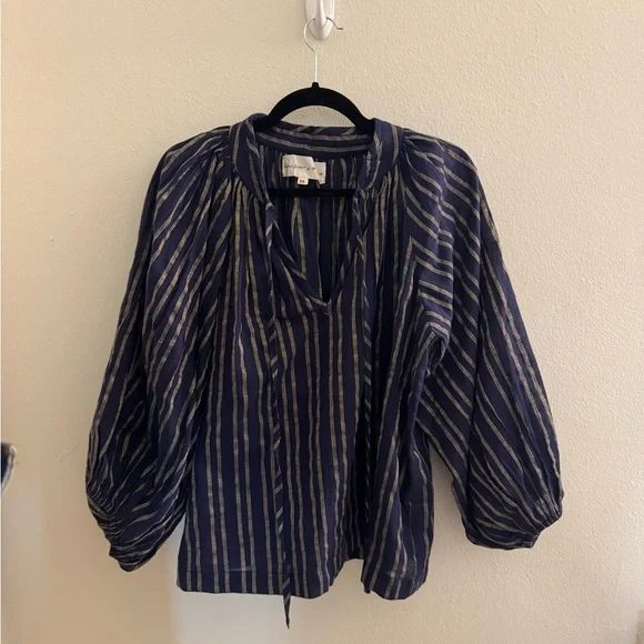 Daughters of India Striped Sapphire Poet Blouse in Size XSmall (Never Been Worn)